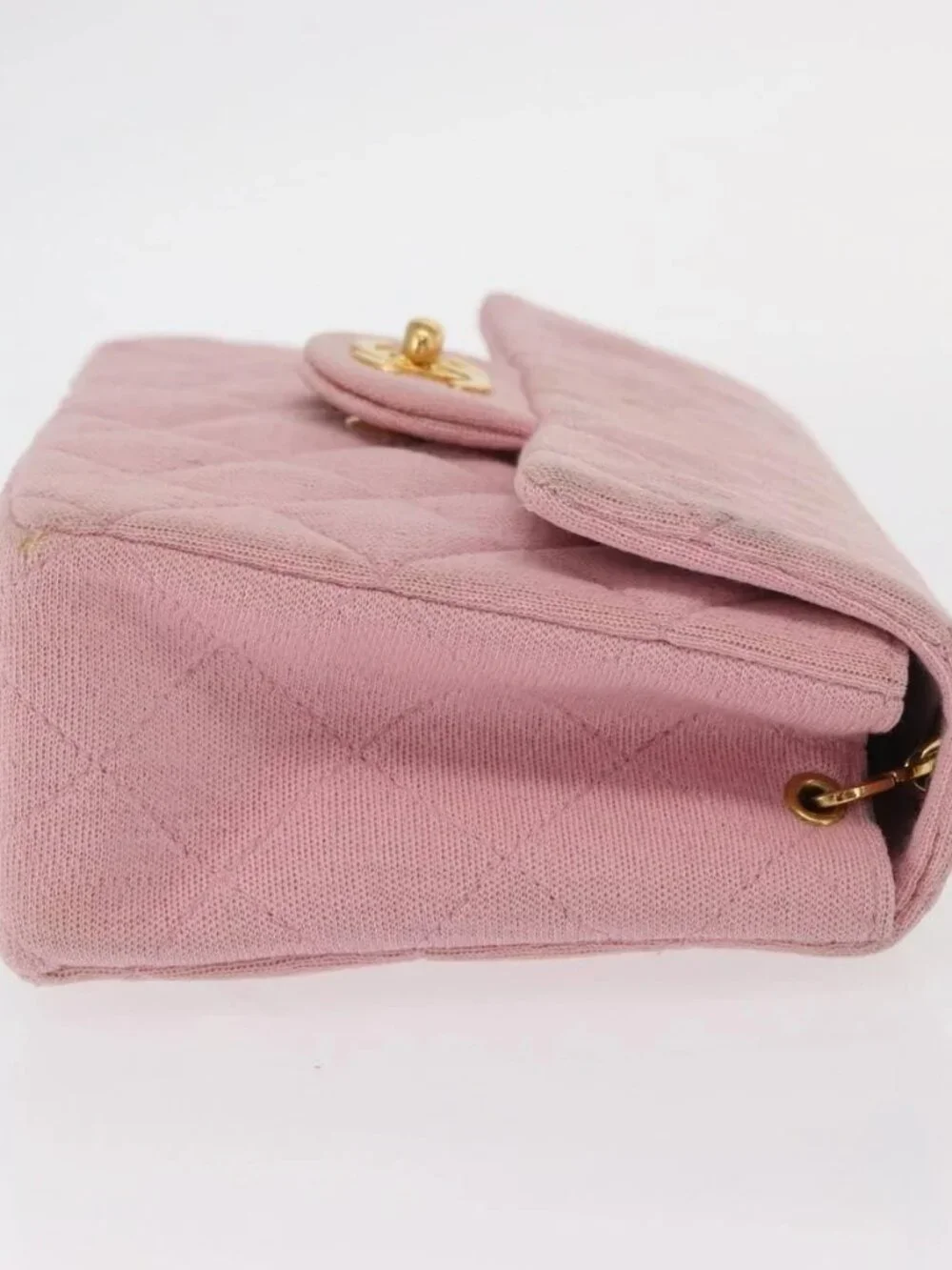 CHANEL Mini Matelasse 17 Chain Shoulder Bag Cotton Pink Gold CC Auth 159216